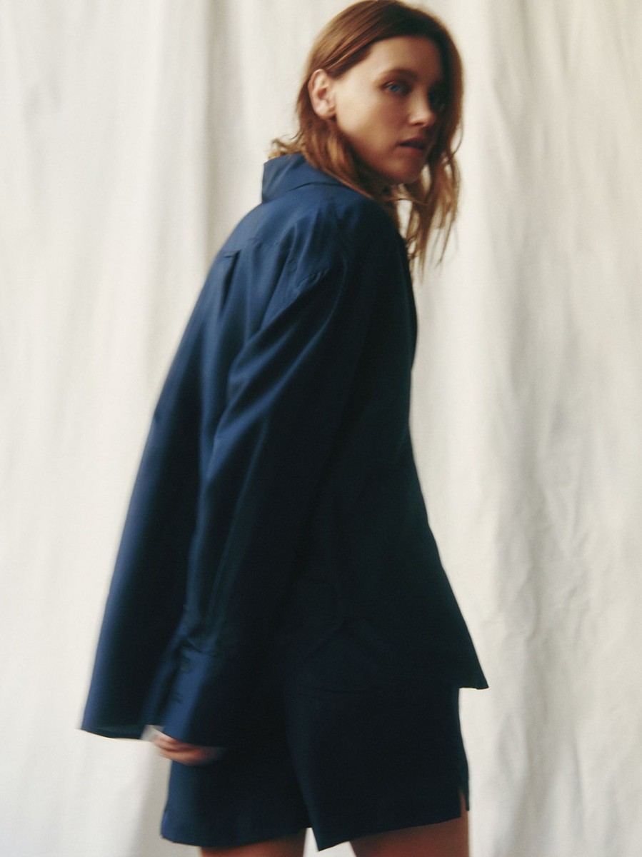 TWP Clothing Tops | Big Joe Shirt In Washed Silk Habotai Midnight