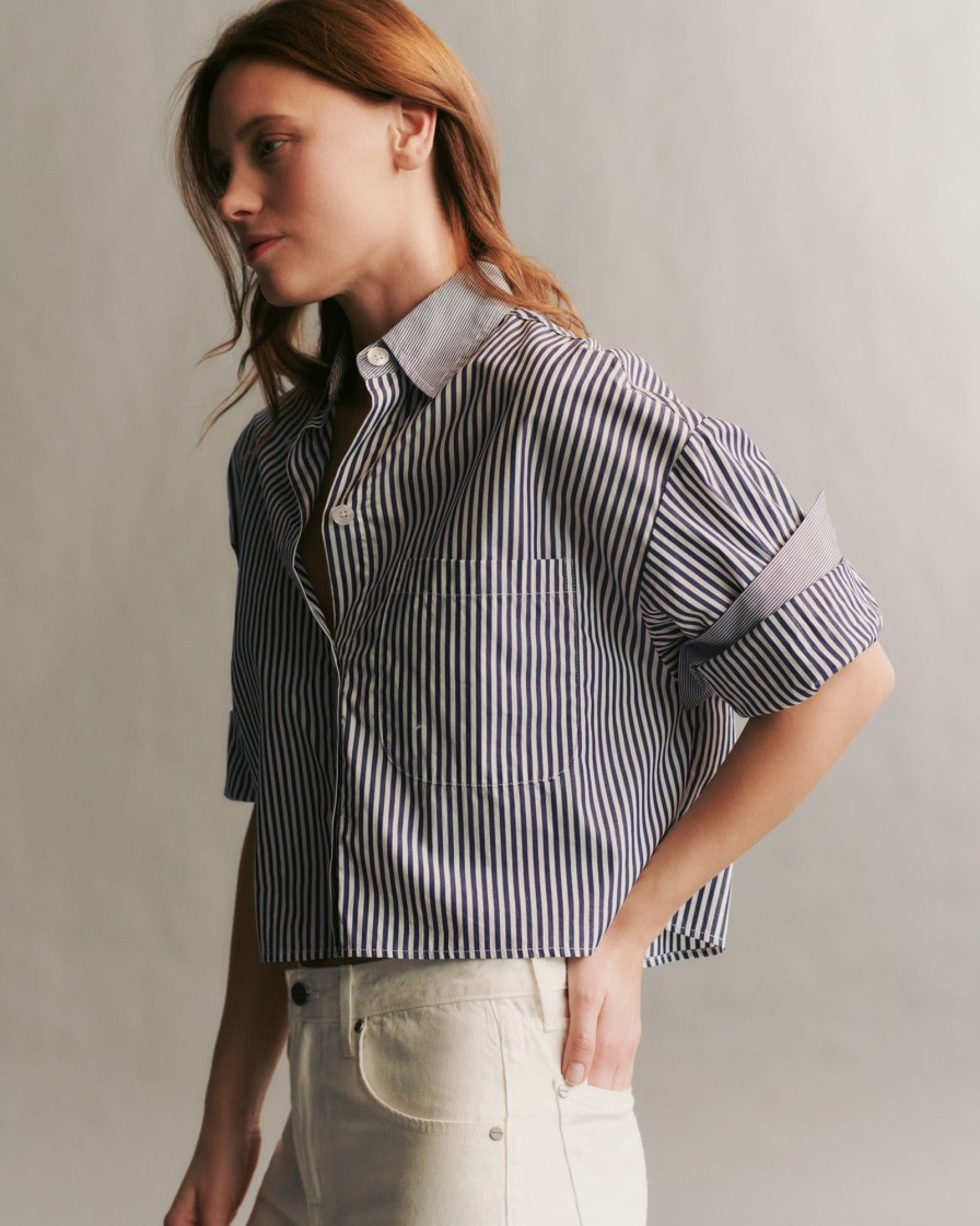 TWP Clothing Tops | Next Ex Shirt In Superfine Stripe White/Midnight