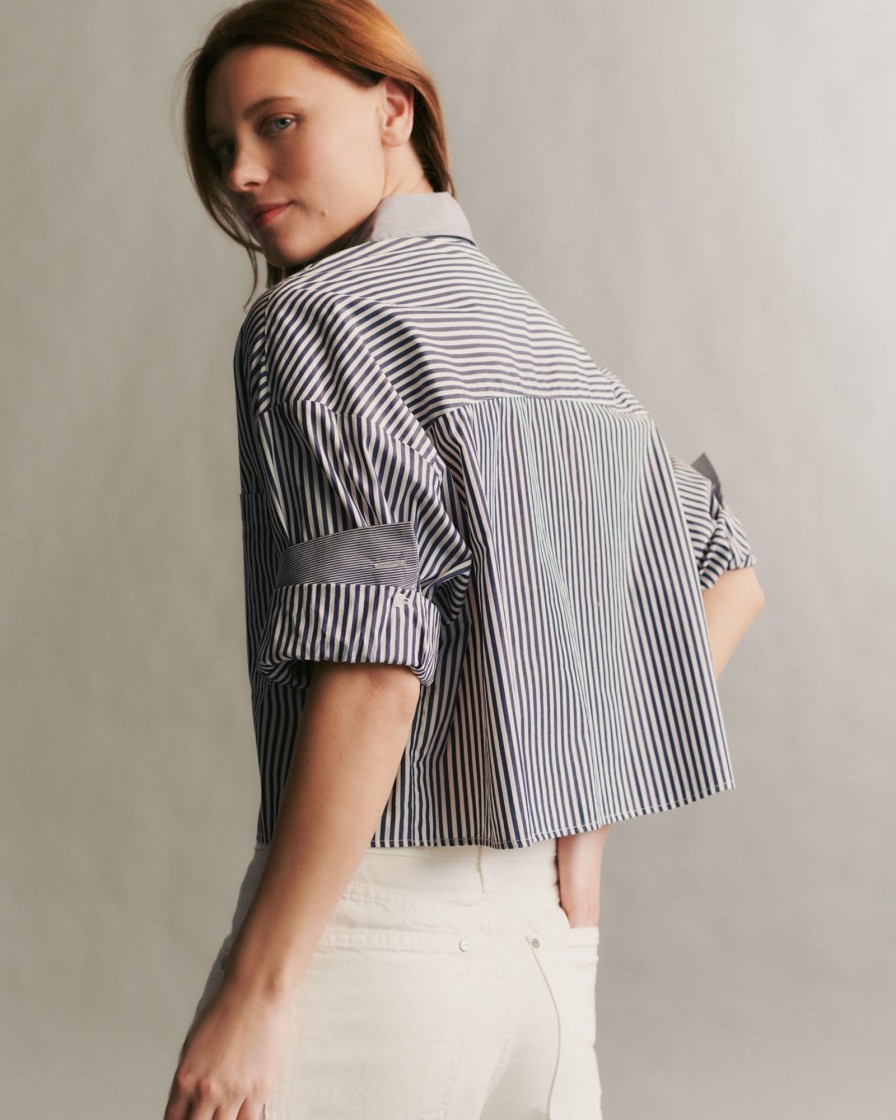 TWP Clothing Tops | Next Ex Shirt In Superfine Stripe White/Midnight