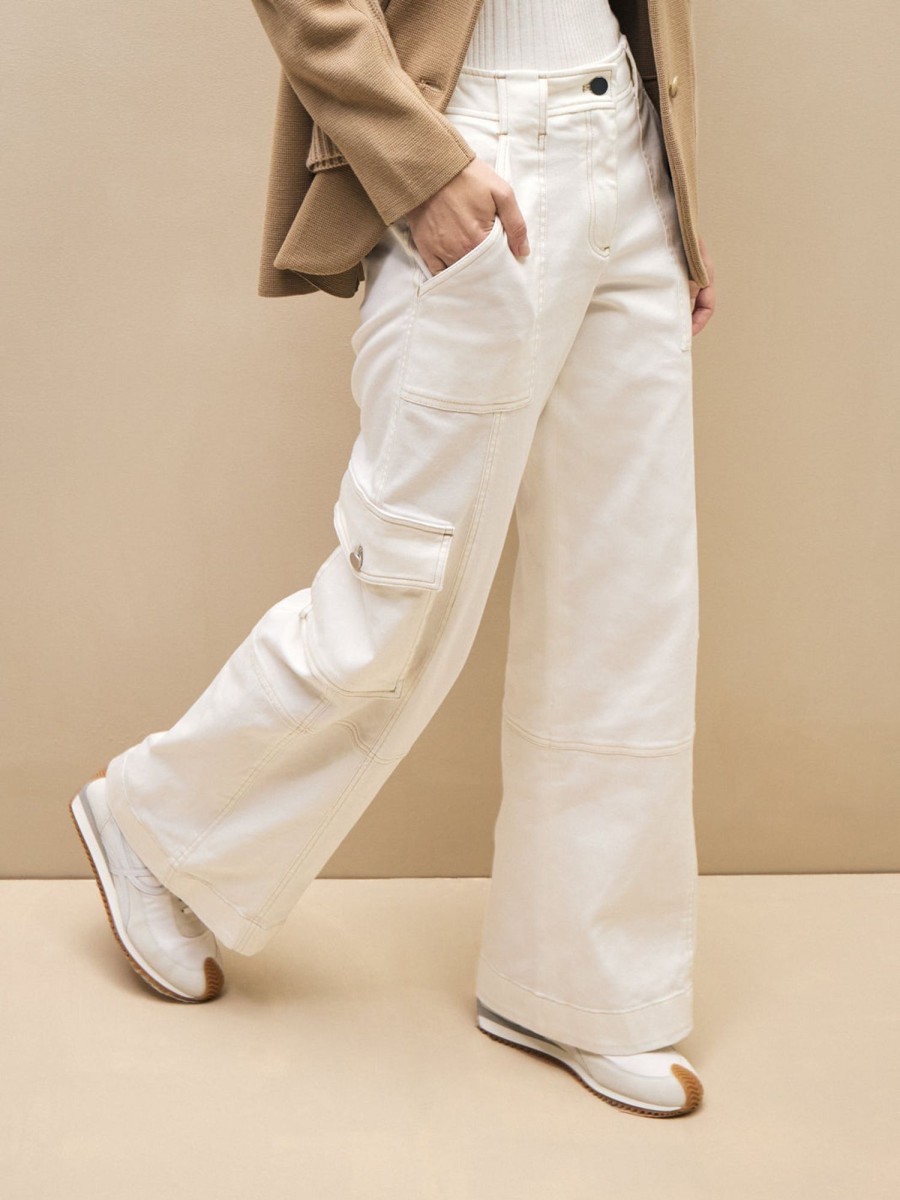 TWP Clothing Pants | Coop Pant With Cargo Pockets In Cotton Twill Ivory