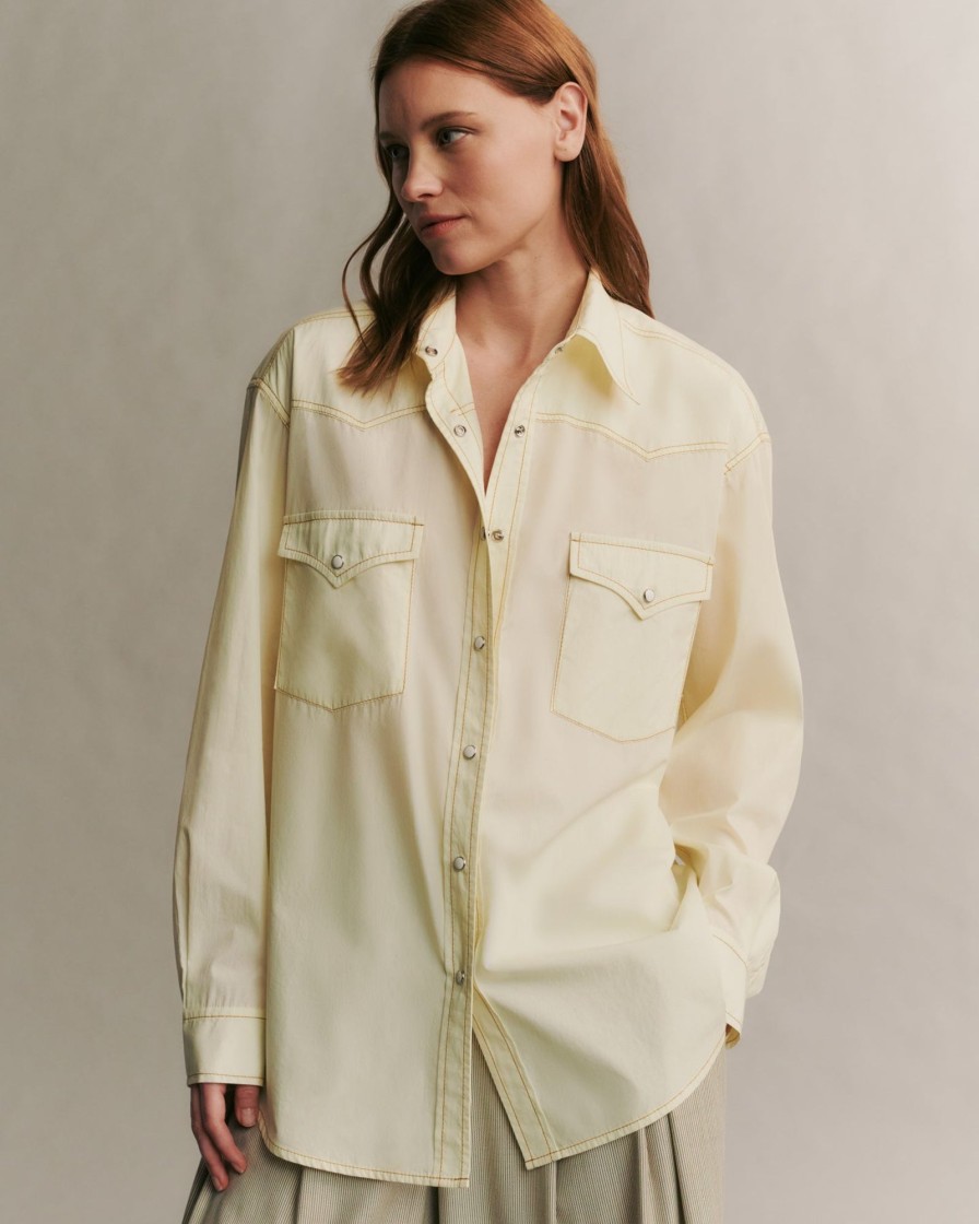 TWP Clothing Tops | Dutton Shirt In Stretch Cotton Poplin Transparent Yellow