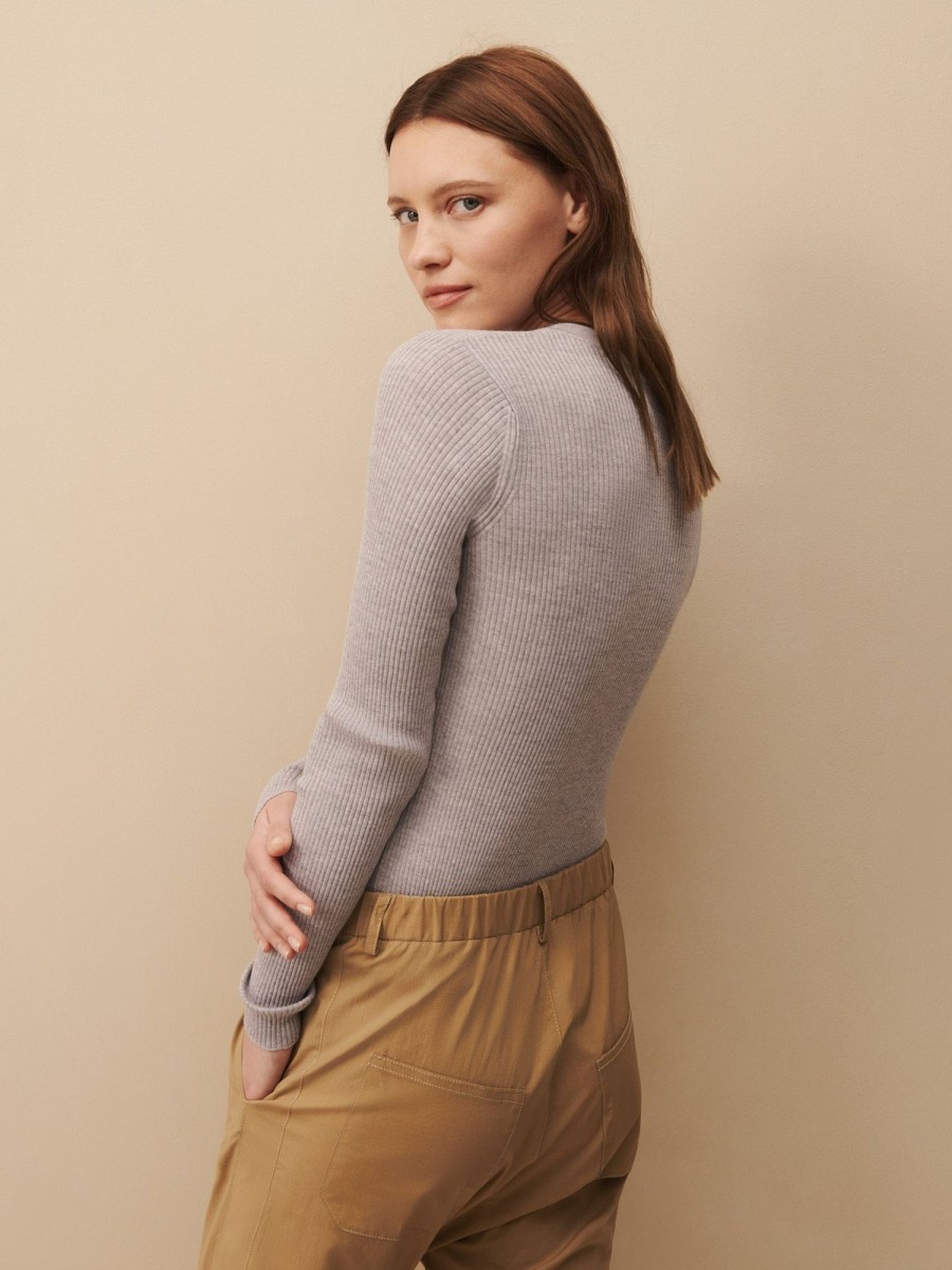 TWP Clothing Tops | Knit Crewneck In Wool Light Heather Grey