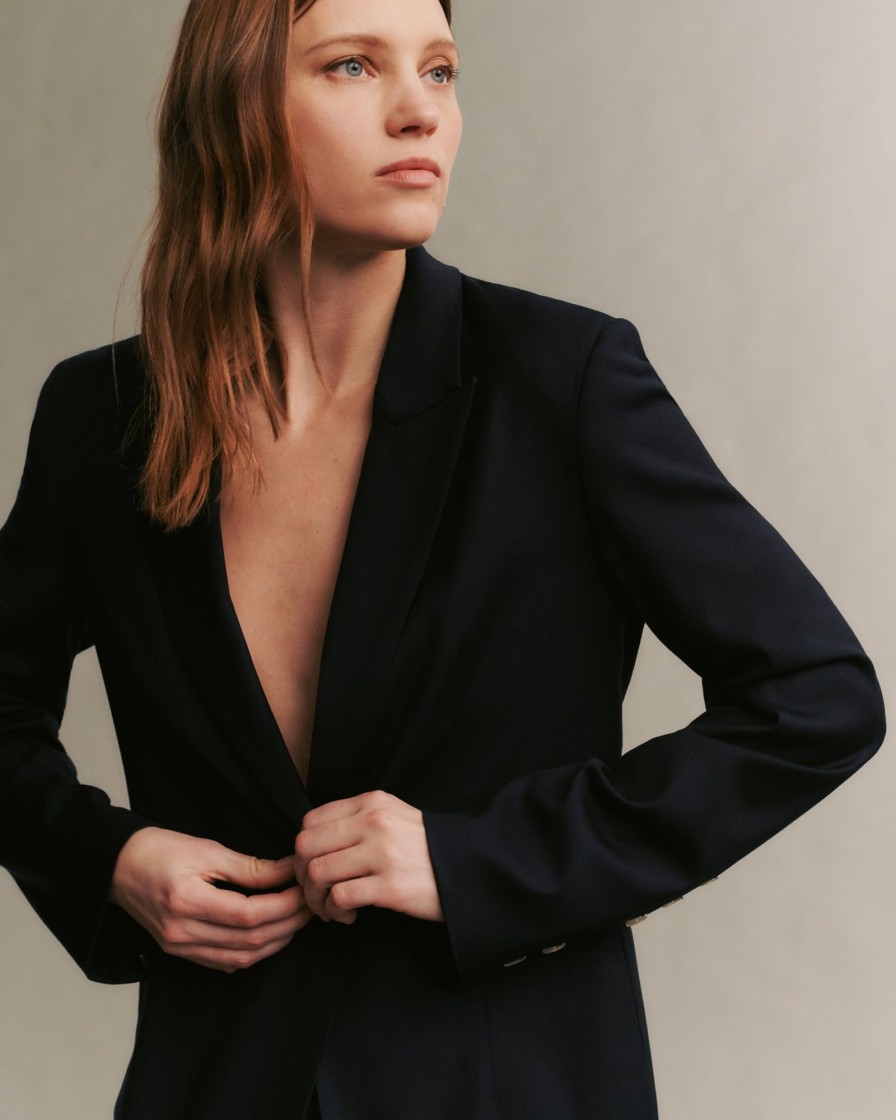 TWP Clothing Blazers & Jackets | Dinner Jacket In Chintzed Wool Midnight