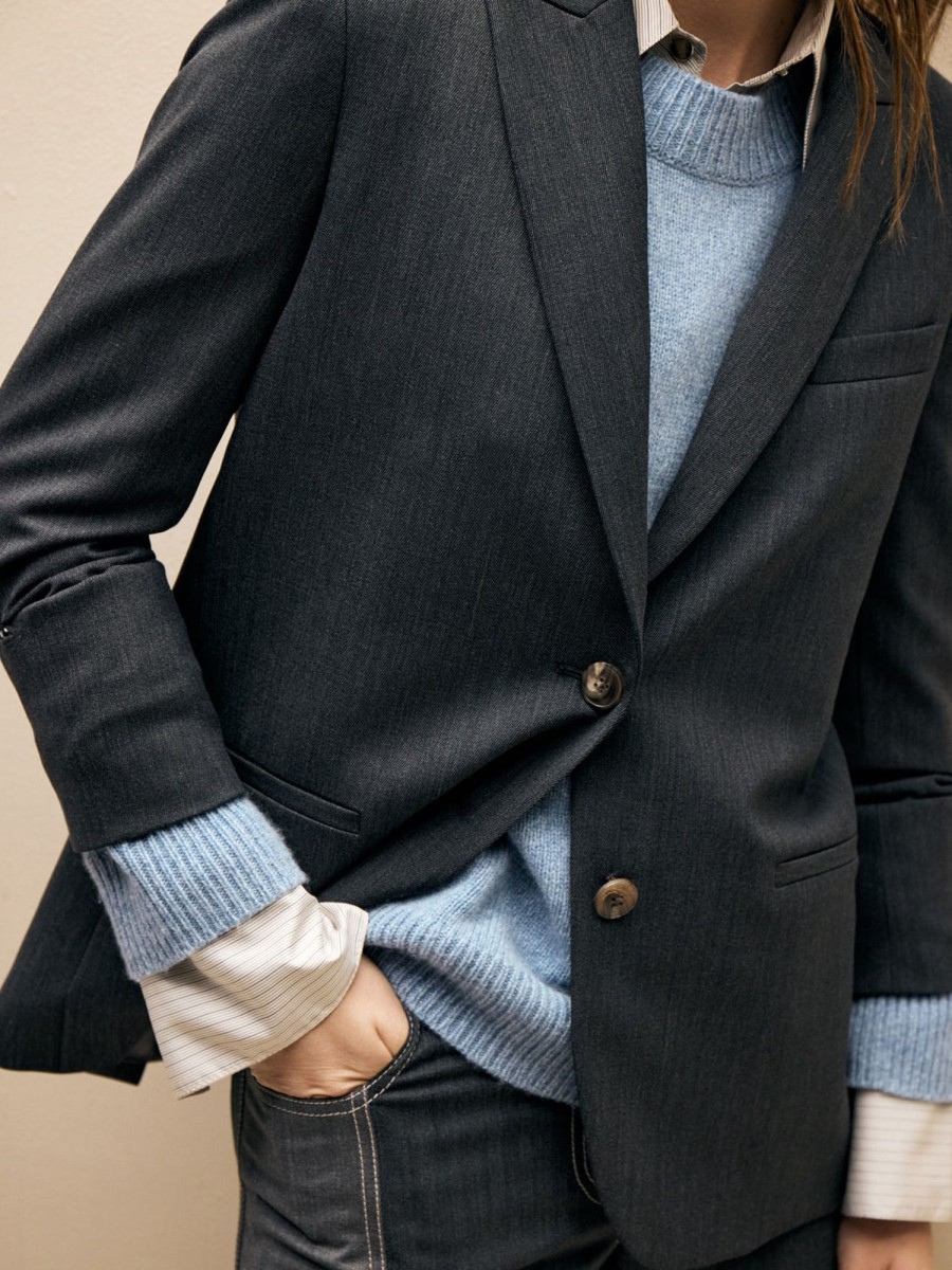 TWP Clothing Blazers & Jackets | Boyfriend Blazer In Wool Twill Dark Charcoal Grey