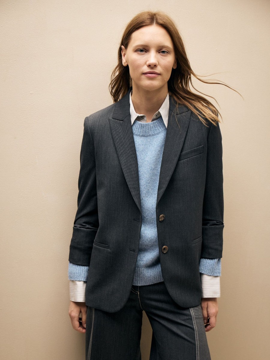 TWP Clothing Blazers & Jackets | Boyfriend Blazer In Wool Twill Dark Charcoal Grey