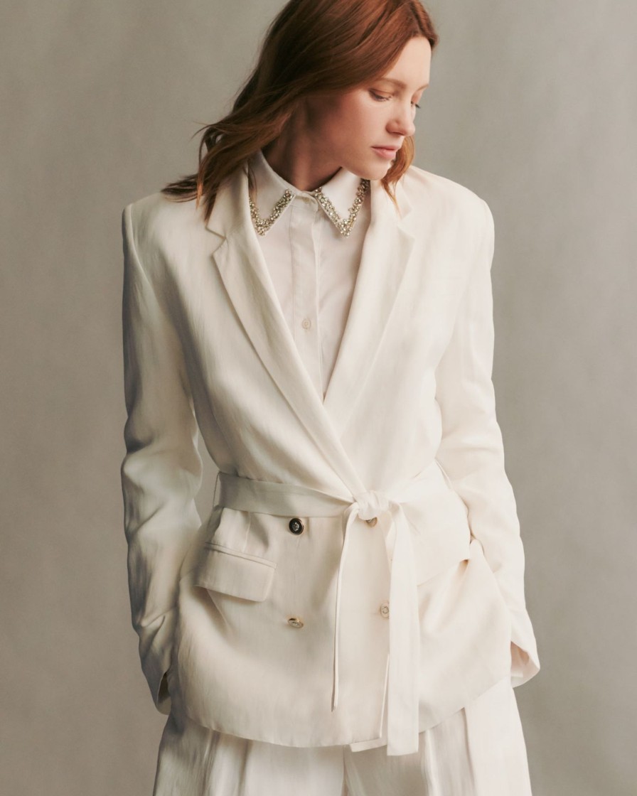 TWP Clothing Blazers & Jackets | Smoking Blazer In Coated Viscose Linen White