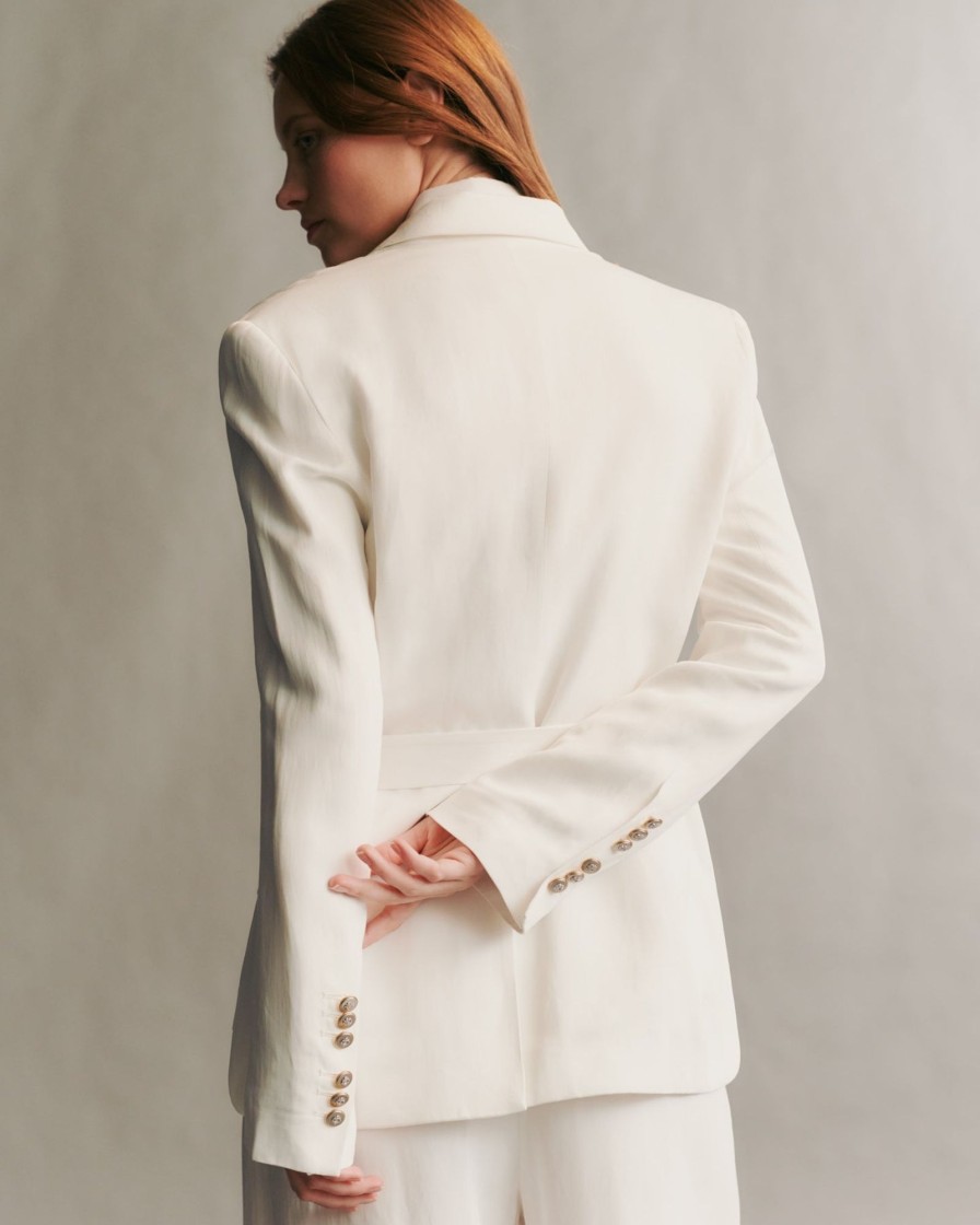 TWP Clothing Blazers & Jackets | Smoking Blazer In Coated Viscose Linen White