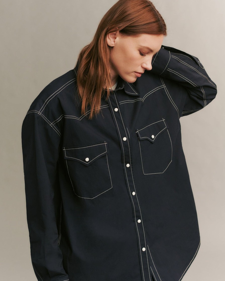 TWP Clothing Tops | Dutton Shirt In Stretch Compact Cotton Midnight