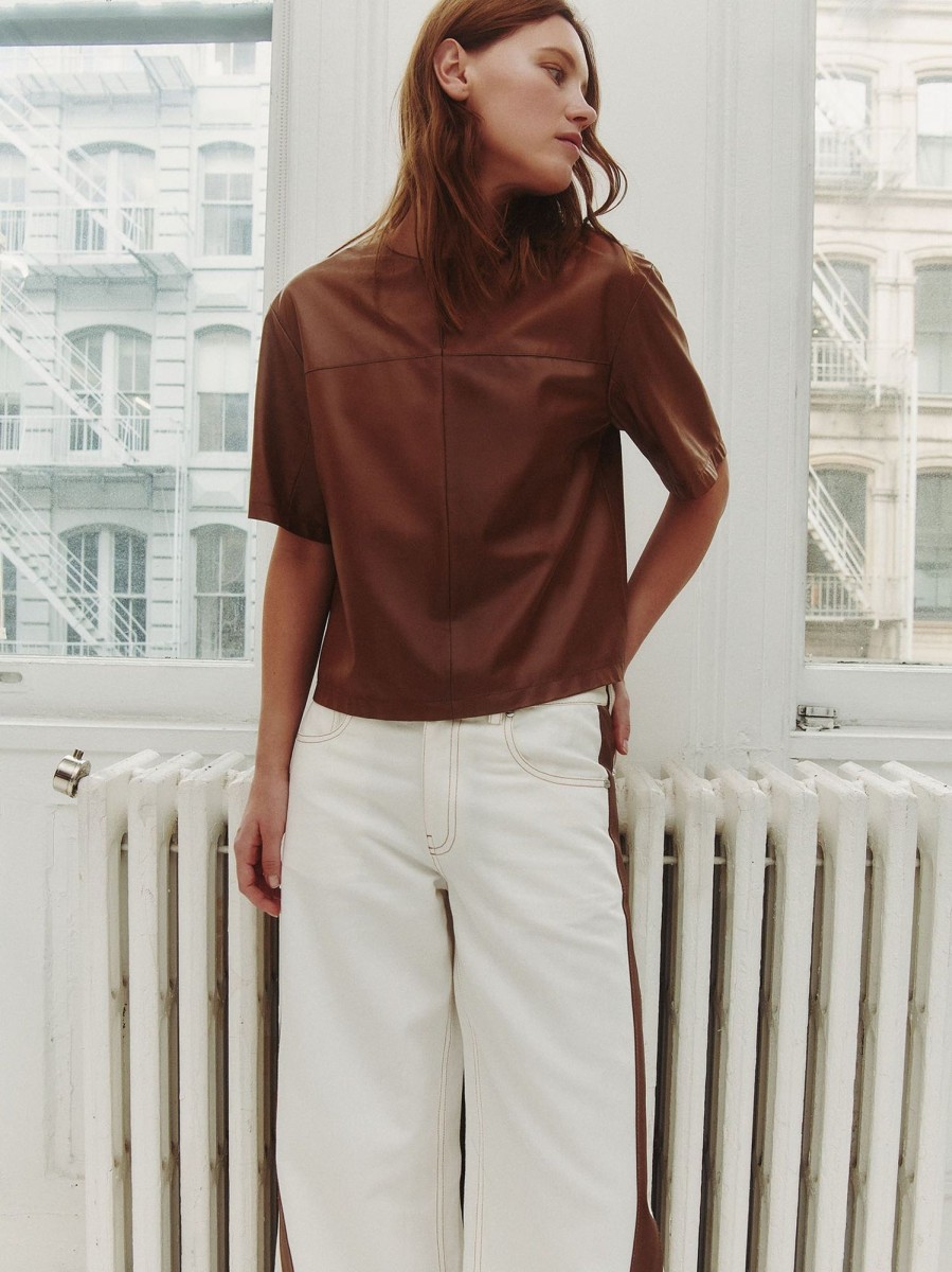 TWP Clothing Tops | Cate Top In Paper Suede Cigar