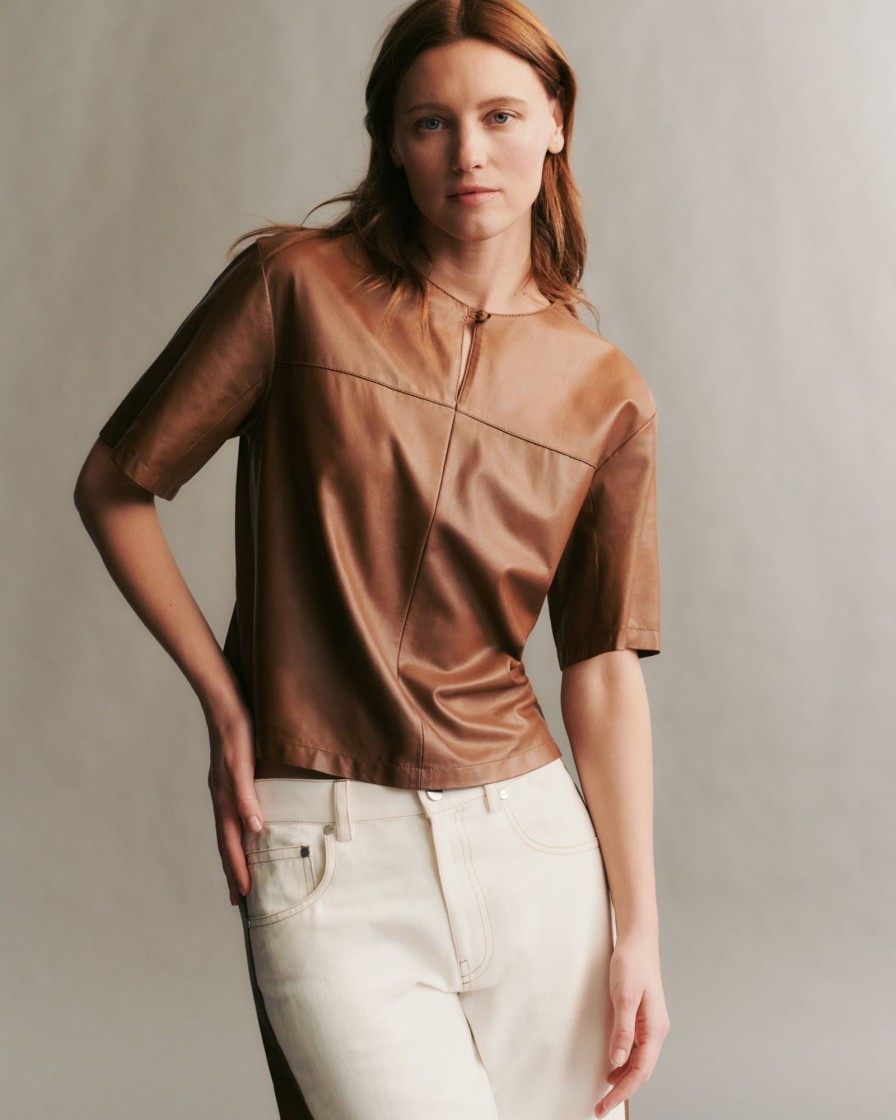 TWP Clothing Tops | Cate Top In Paper Suede Cigar