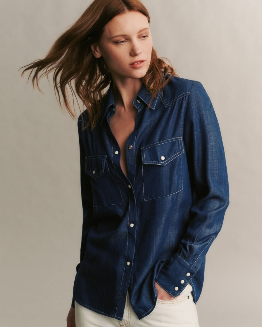 TWP Clothing Shop All | Ranchers Daughter Shirt In Tencel Denim Medium Indigo