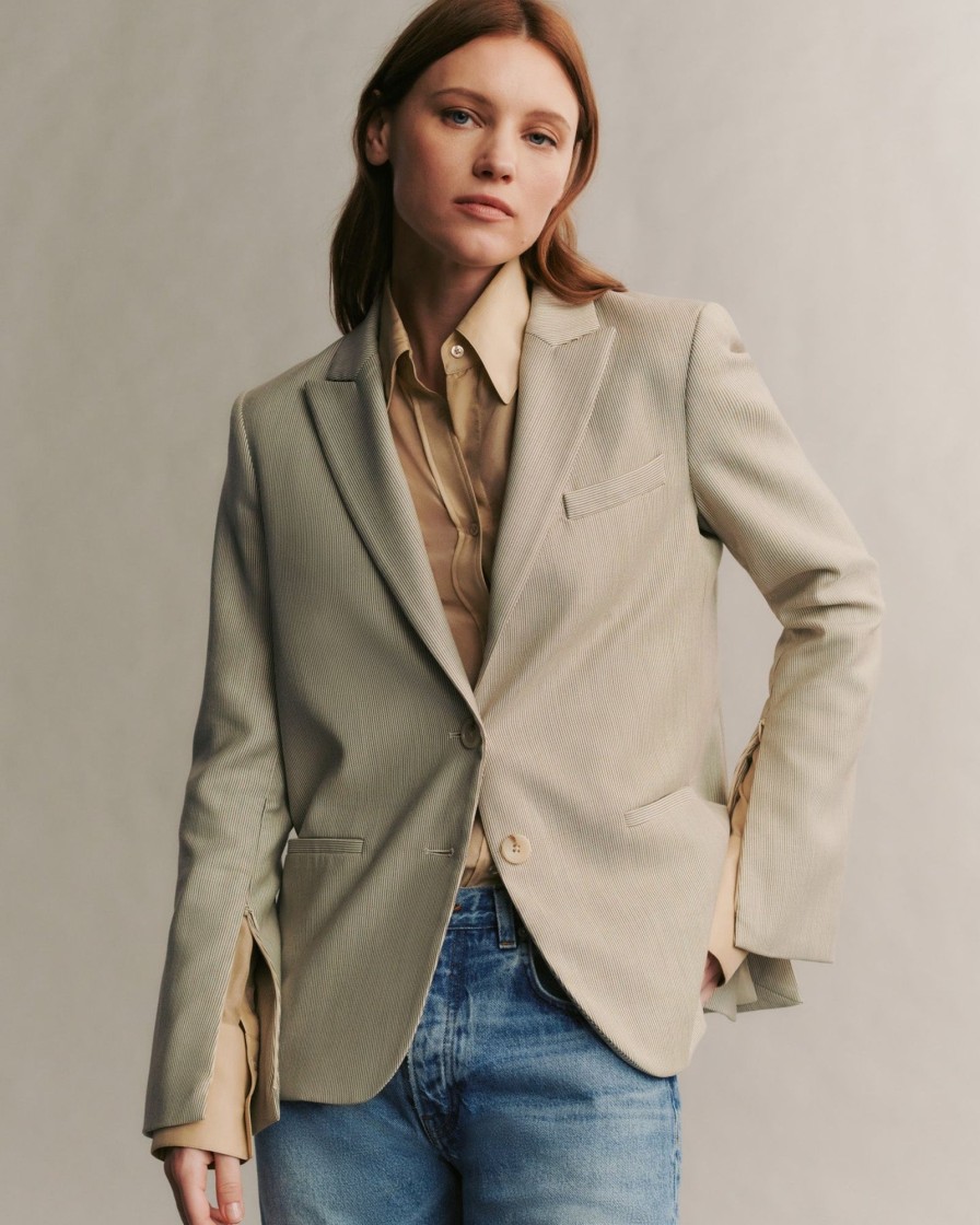 TWP Clothing Blazers & Jackets | Boyfriend Blazer With Zipper In Railroad Ticking Stripe Lark / White