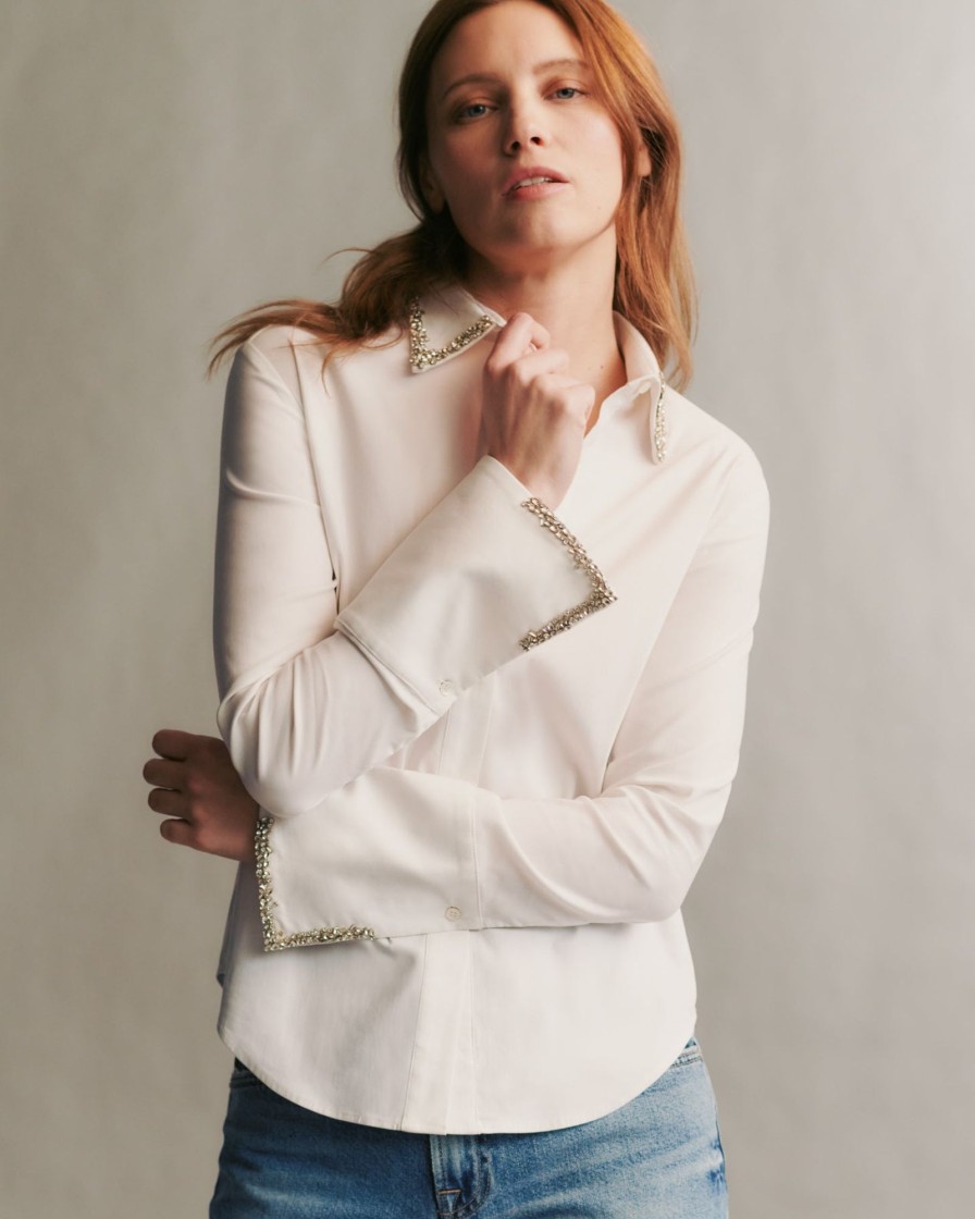 TWP Clothing Tops | Bessette Top With Crystal Collar And Cuff White