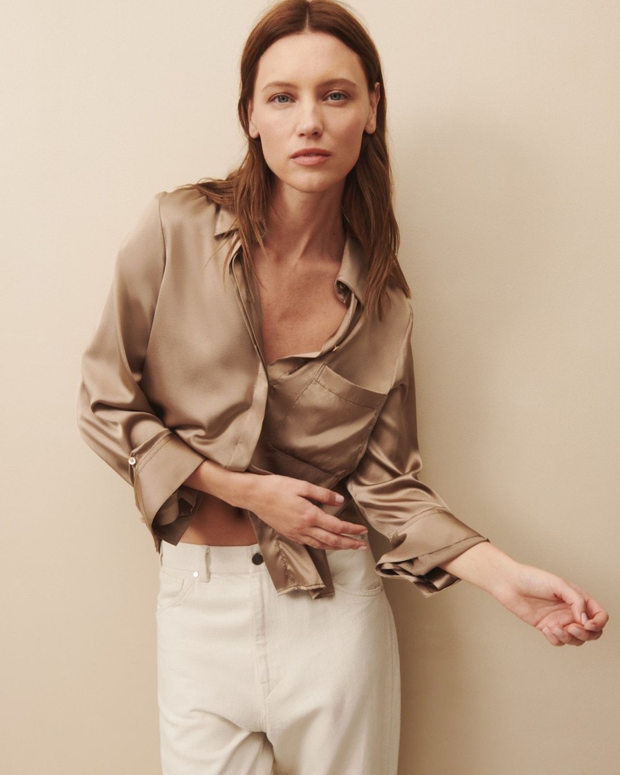 TWP Clothing Shop All | Boyfriend Shirt In Silk Charmeuse Cappuccino