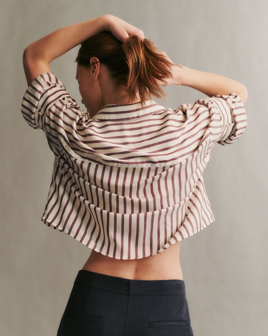 TWP Clothing Tops | Next Ex Shirt In Striped Silk Voile White/ Brown