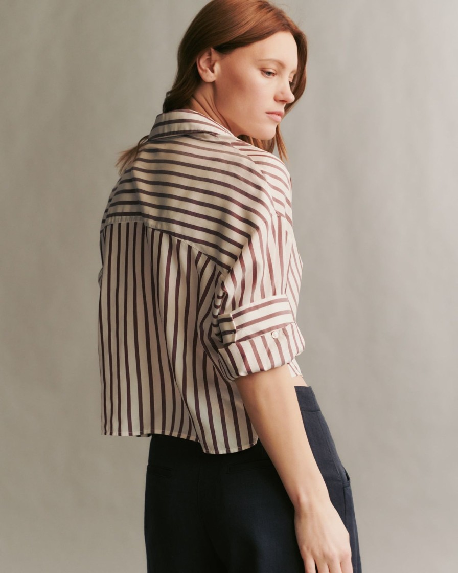 TWP Clothing Tops | Next Ex Shirt In Striped Silk Voile White/ Brown