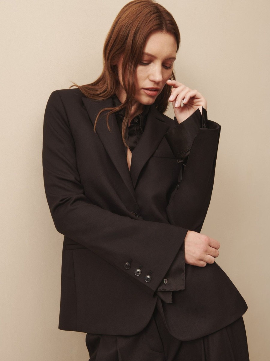 TWP Clothing Blazers & Jackets | Boyfriend Blazer With Zipper In Wool Twill Espresso