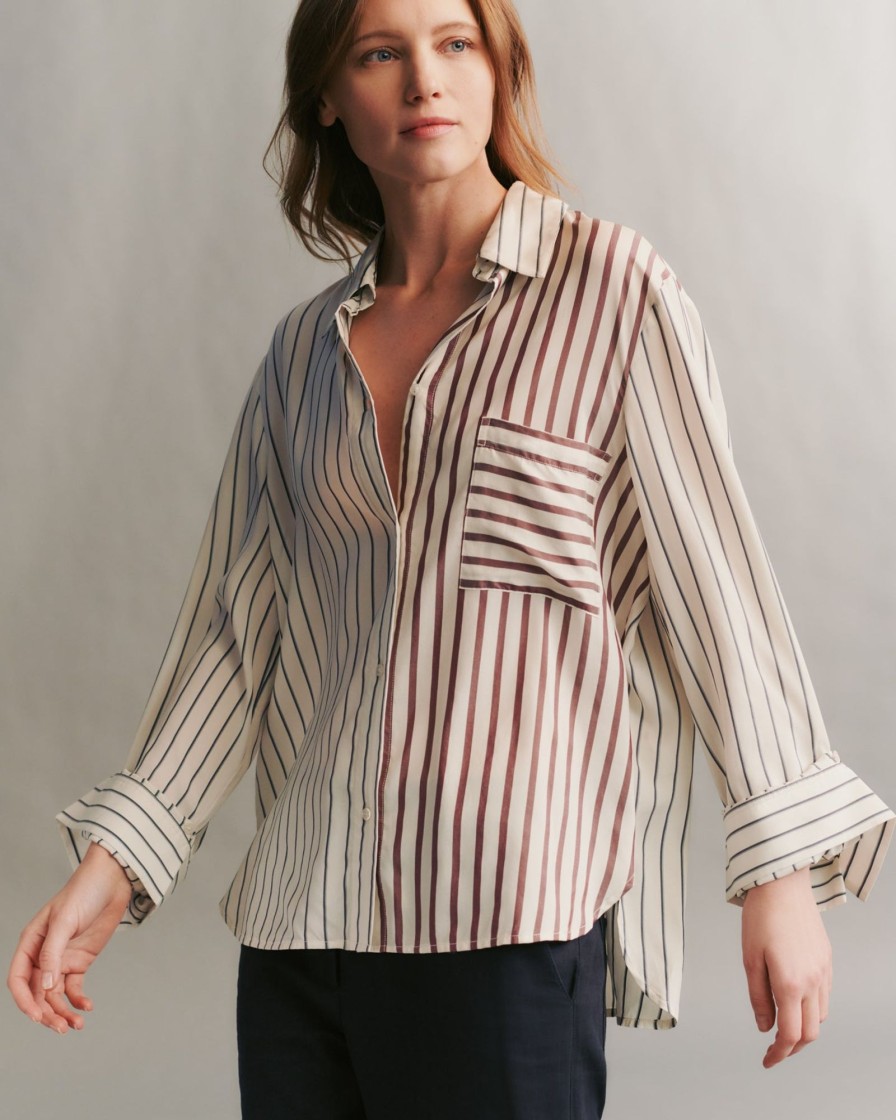 TWP Clothing Tops | New Morning After Shirt In Striped Silk Voile Brown Multi