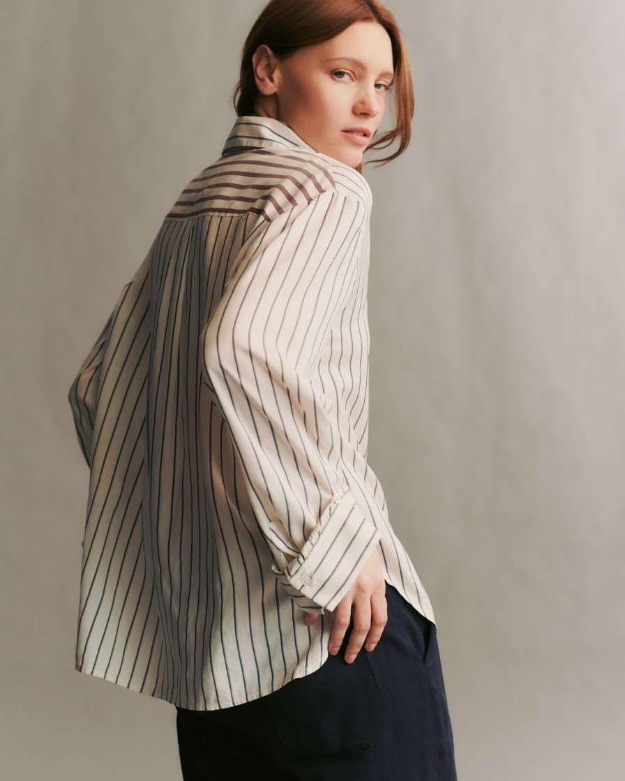 TWP Clothing Tops | New Morning After Shirt In Striped Silk Voile Brown Multi