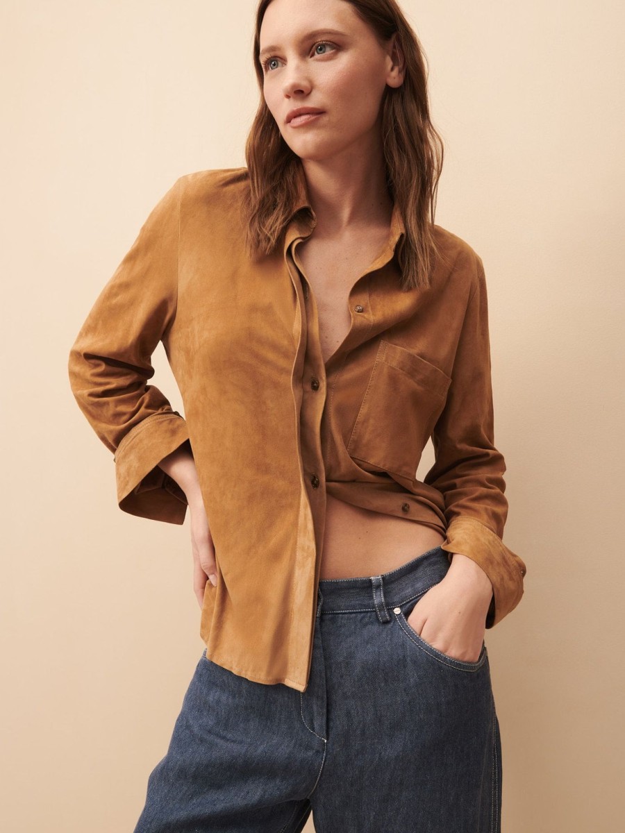 TWP Clothing Tops | Boyfriend Shirt In Suede Tobacco