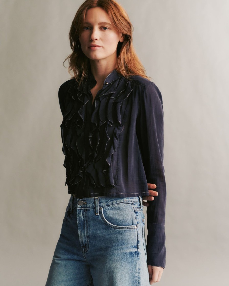 TWP Clothing Tops | Patti Shirt In Crinkled Silk Cotton Voile Midnight