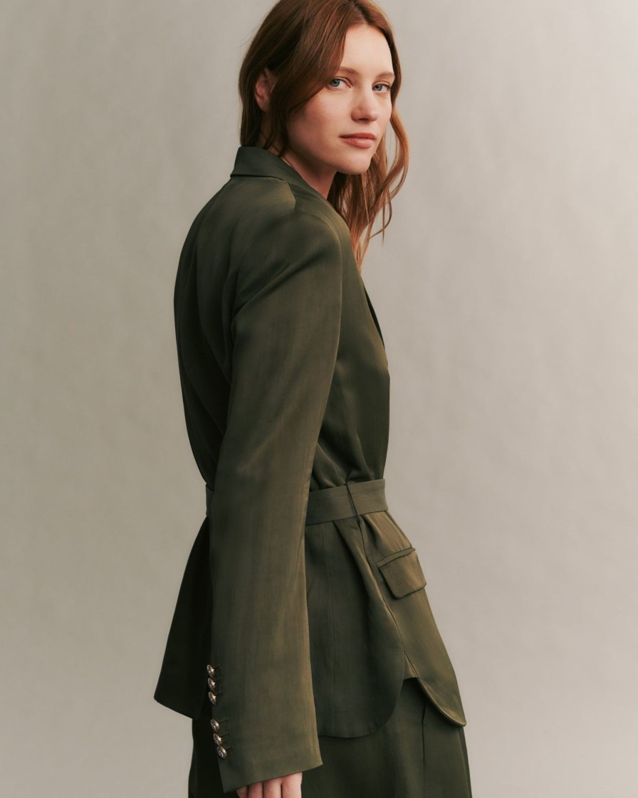 TWP Clothing Blazers & Jackets | Smoking Blazer In Coated Viscose Linen Ivy