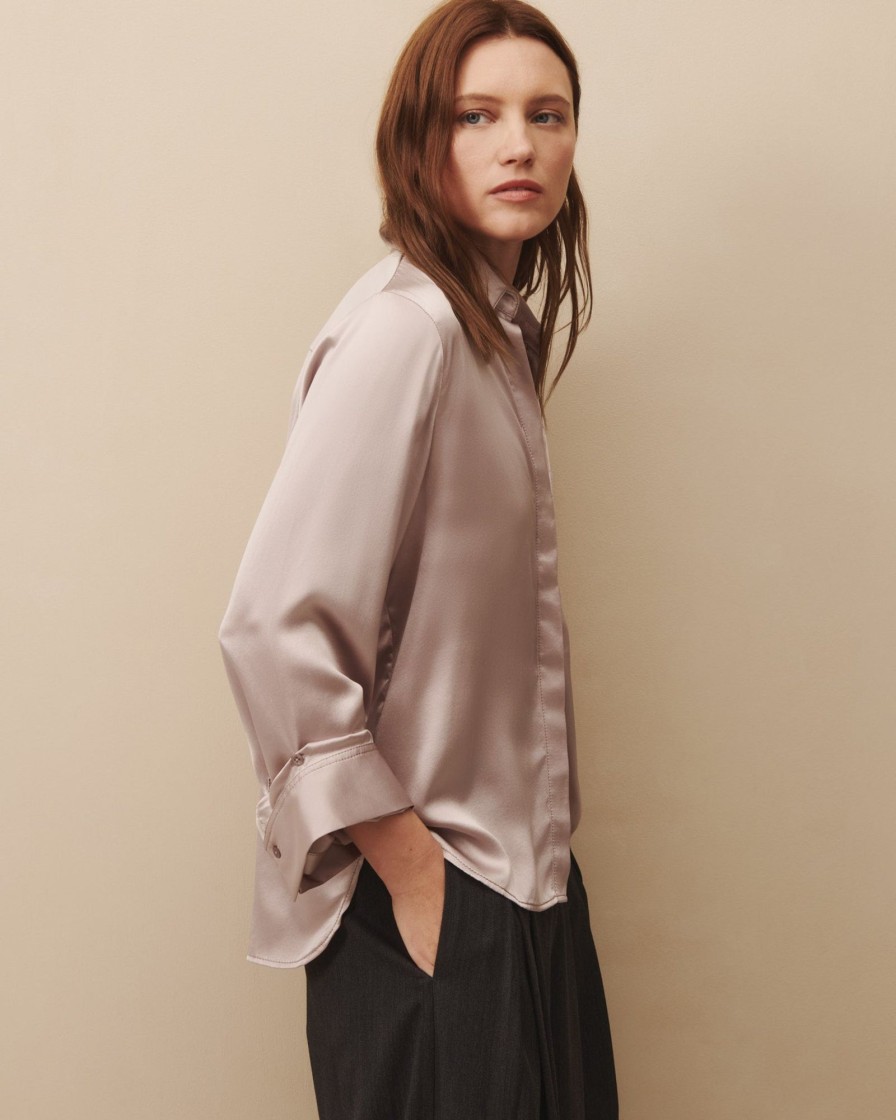 TWP Clothing Shop All | Boyfriend Shirt In Silk Charmeuse Arctic Dust