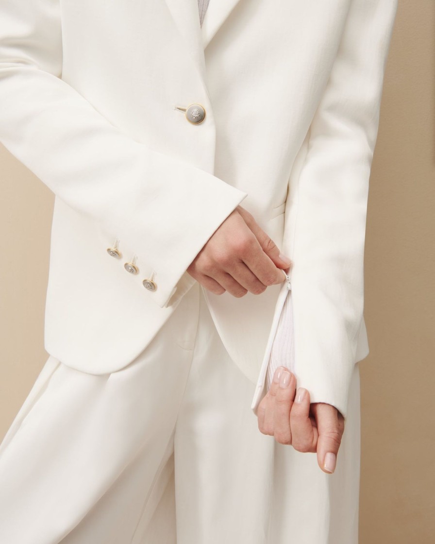 TWP Clothing Blazers & Jackets | Boyfriend Blazer With Zipper In Coated Viscose Linen White