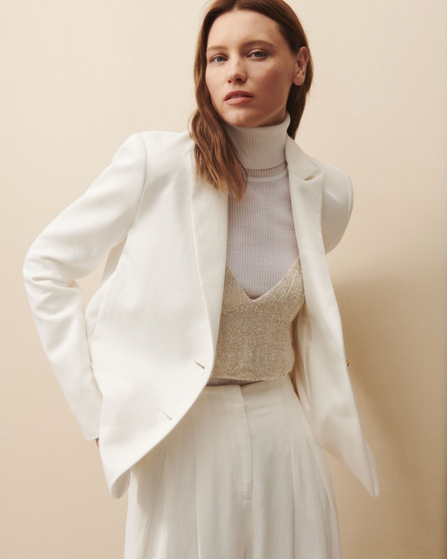 TWP Clothing Blazers & Jackets | Boyfriend Blazer With Zipper In Coated Viscose Linen White