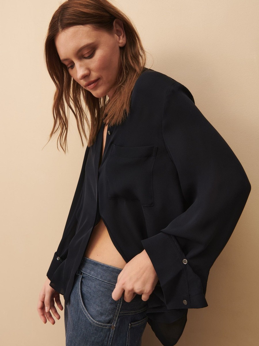 TWP Clothing Tops | Boyfriend Shirt In Washed Georgette Midnight