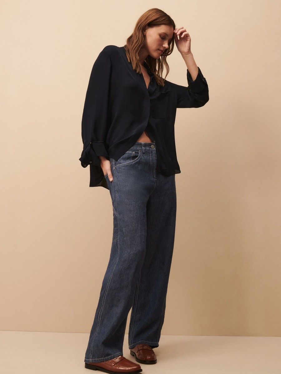 TWP Clothing Tops | Boyfriend Shirt In Washed Georgette Midnight