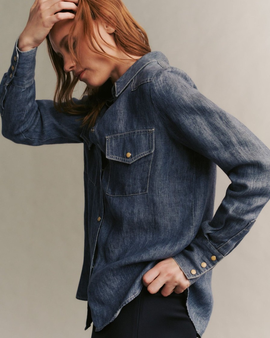 TWP Clothing Tops | Rancher'S Daughter Shirt In Hemp Denim Medium Indigo