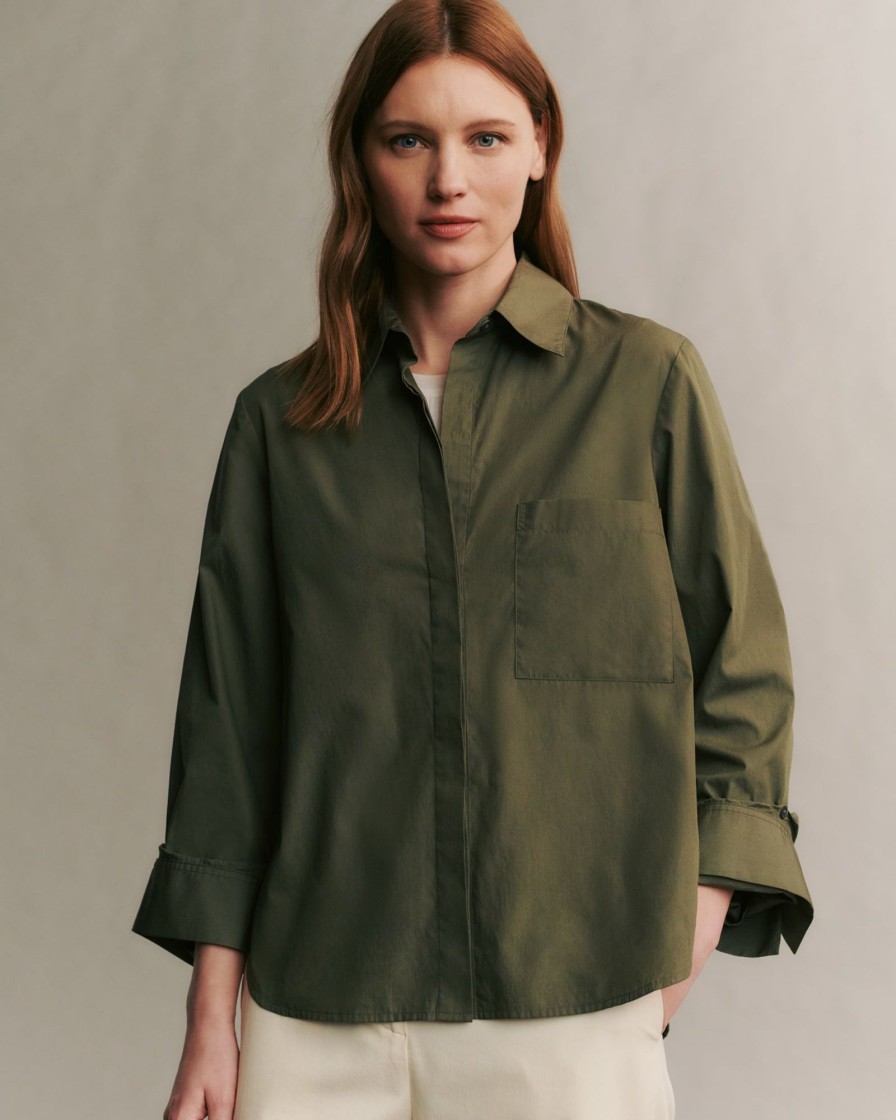 TWP Clothing Tops | Boyfriend Shirt In Superfine Cotton Jungle Green