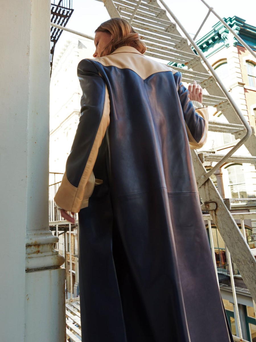 TWP Clothing Shop All | Leather Cash Long Coat Midnight / Light Camel