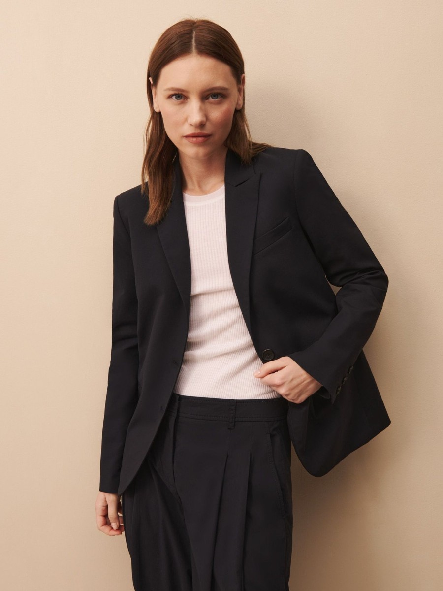 TWP Clothing Blazers & Jackets | Boyfriend Blazer With Zipper In Cotton Poplin Midnight