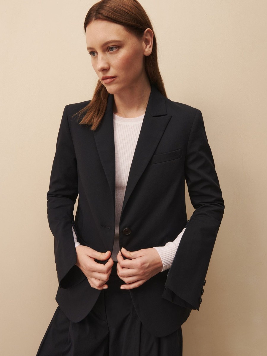 TWP Clothing Blazers & Jackets | Boyfriend Blazer With Zipper In Cotton Poplin Midnight