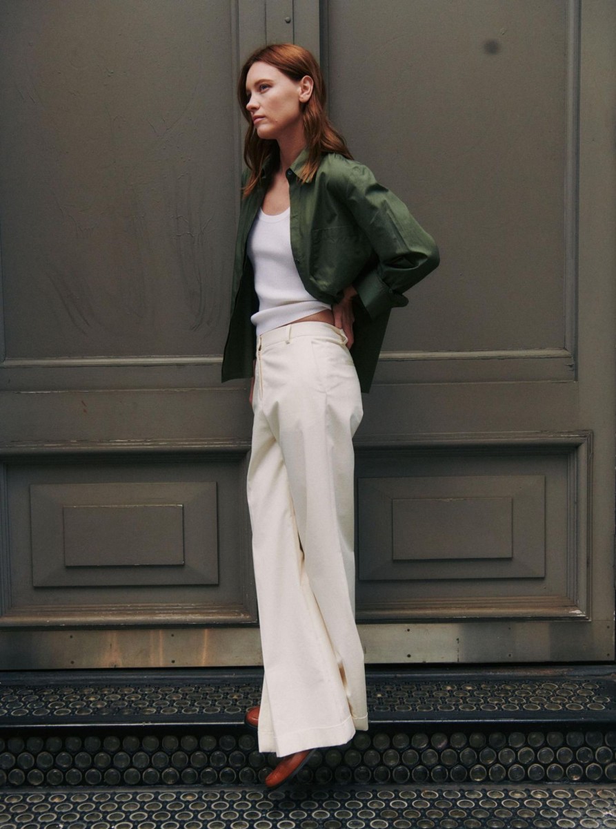 TWP Clothing Pants | Howard Pant With Cuffs In Cotton Gabardine Winter White