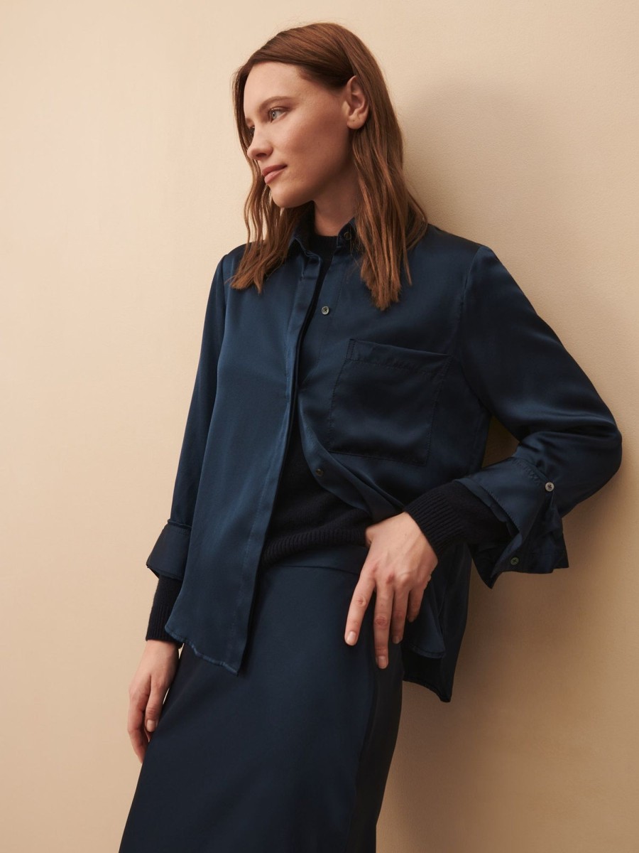 TWP Clothing Tops | Boyfriend Shirt In Silk Charmeuse Mood Indigo