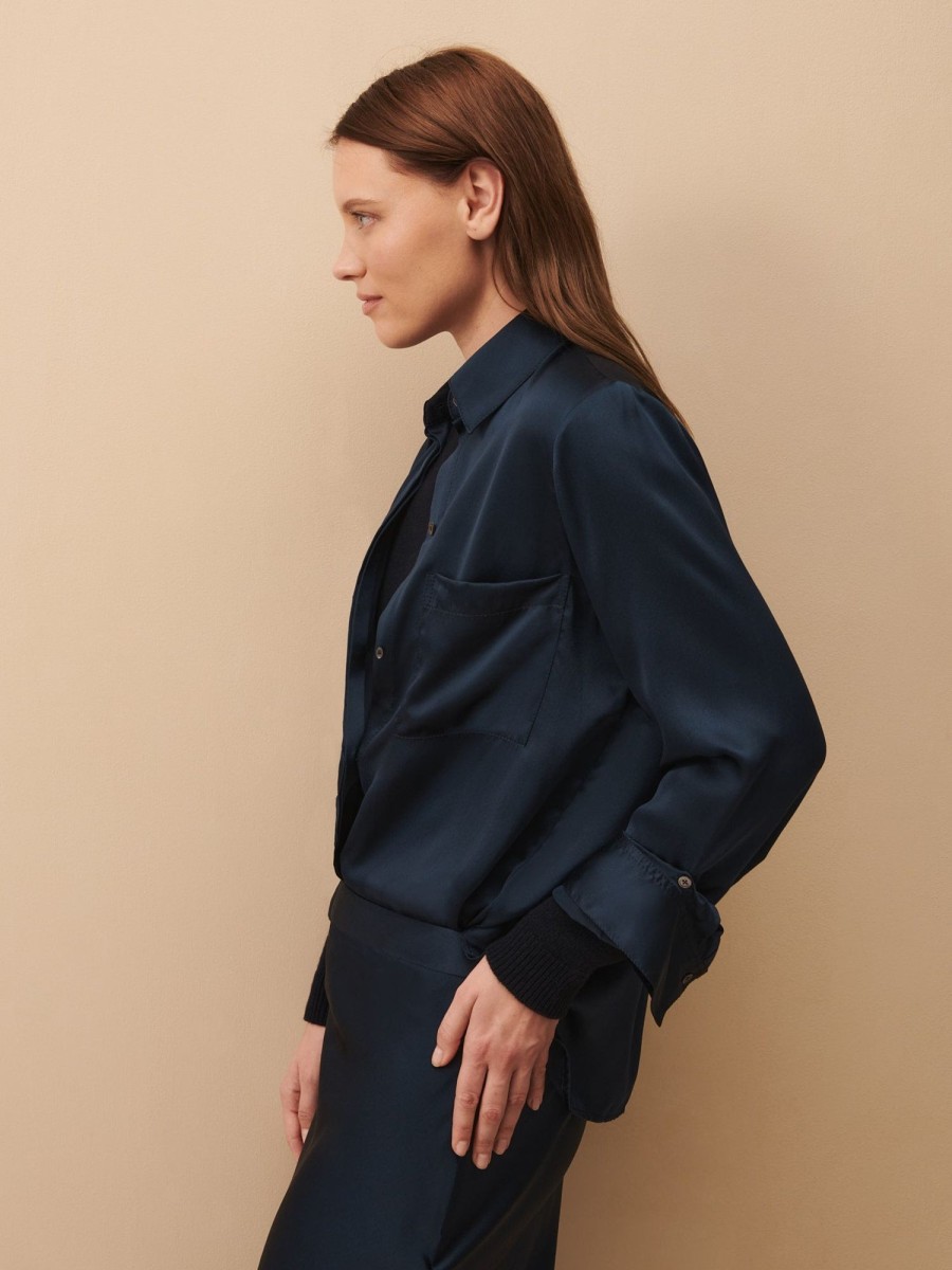 TWP Clothing Tops | Boyfriend Shirt In Silk Charmeuse Mood Indigo