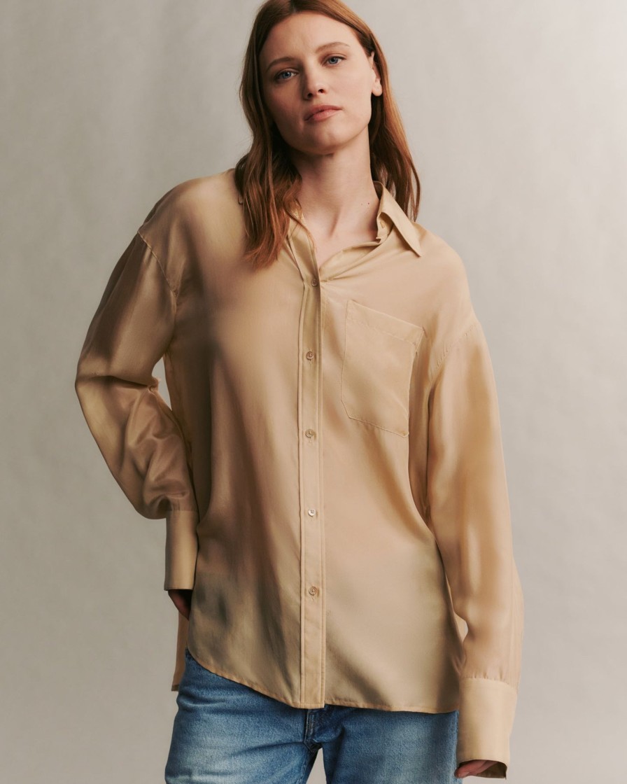 TWP Clothing Tops | Big Joe Shirt In Washed Silk Habotai Tan