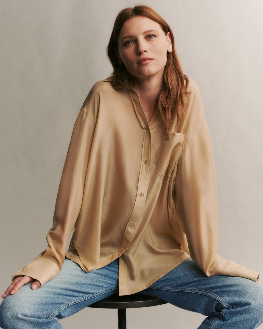 TWP Clothing Tops | Big Joe Shirt In Washed Silk Habotai Tan