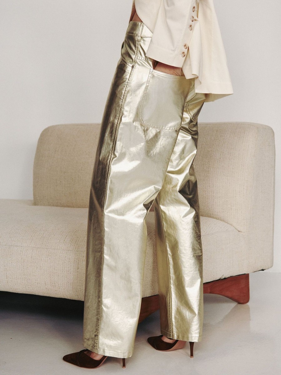 TWP Clothing Shop All | Pony Boy Pant In Metallic Coated Canvas Light Gold